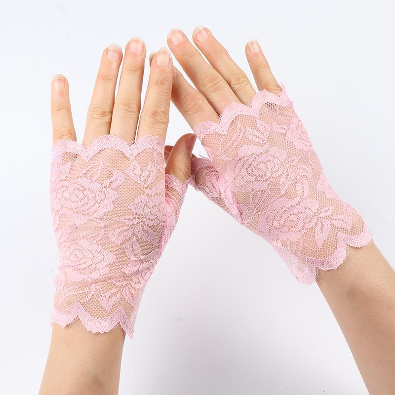 Ladies' Summer Half Finger Lace Sunscreen Gloves, Exposed Finger Thin Half Cut Gloves For Driving And Outdoor Sports