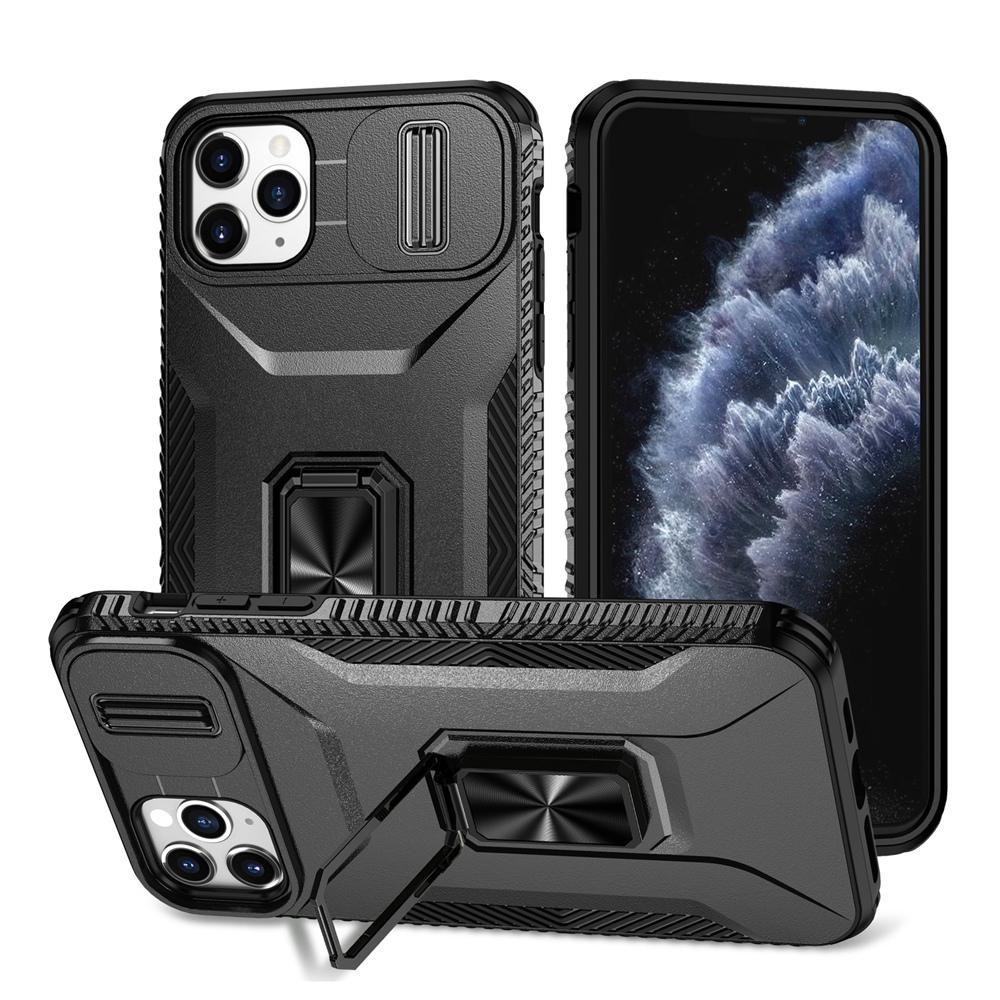 KEYSION Nárazuvzdorné pouzdro pro iPhone 11 Pro Max, vysouvací kryt s ochranným kroužkem pro objektiv fotoaparátu, stojánek, zadní kryt pro iPhone XS Max X XR
