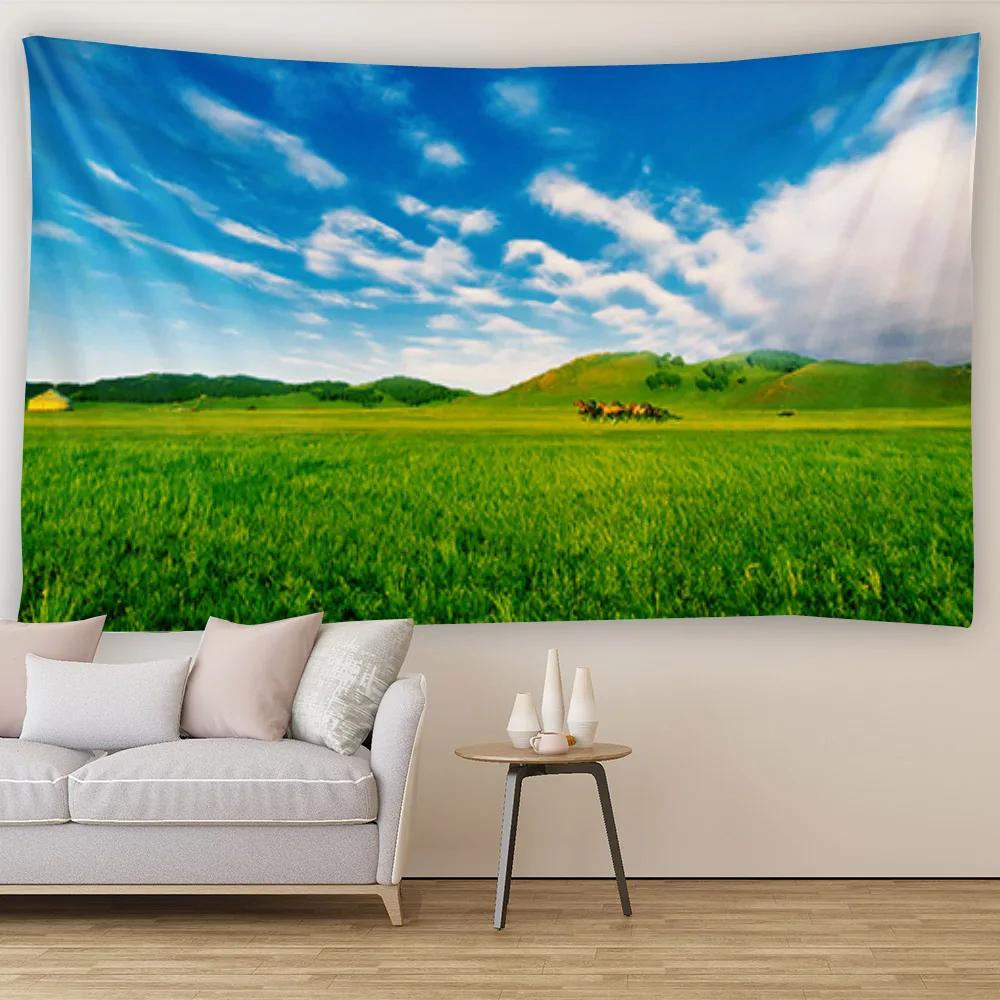 

Одеяло Штора Спальня Гостиная Украшения Голубое Небо Белое Облако Луг Настенный Гобелен Искусство 100x75cm