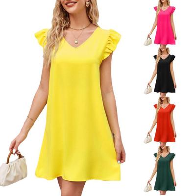 Abito alla moda ampio con maniche a sbuffo e scollo a V da donna estate 2023