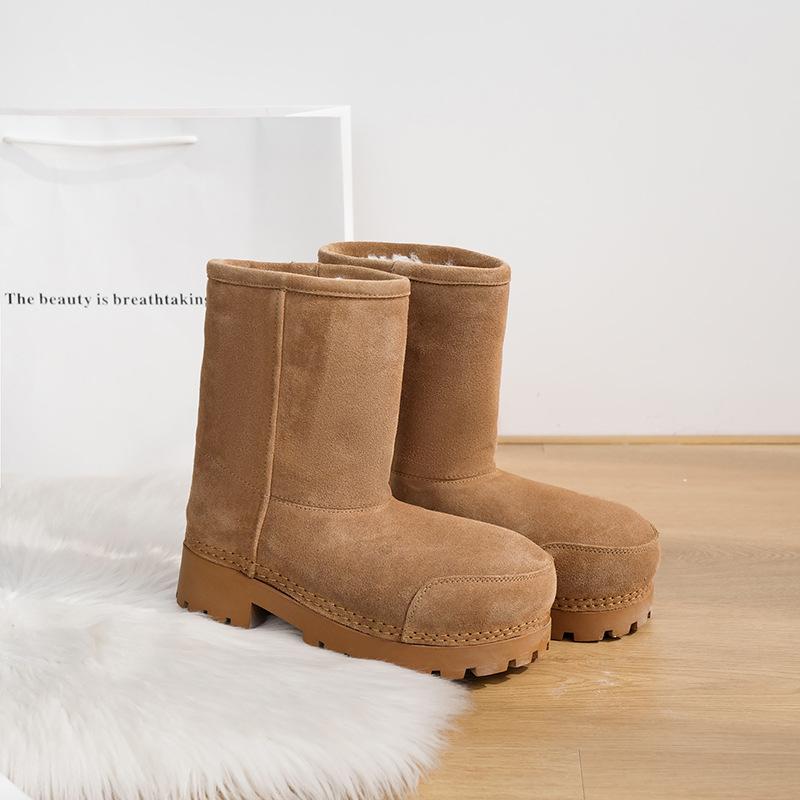 Wool Version~ Ugly Cute and Naive Big Head Snow Boots Women's Winter Thick-soled Medium Boots Thickened Velvet Warm Northeast Large Cotton Boots