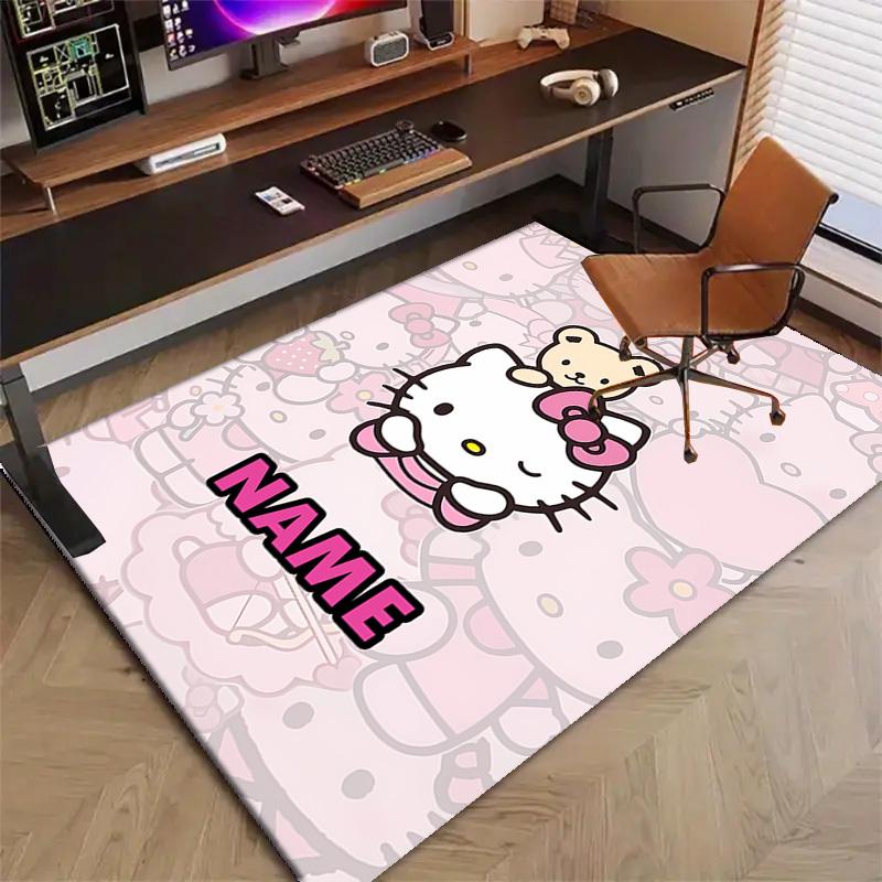 Custom HelloKitty Mat Personalized Name, Polyester Washable Indoor Entryway Rug, Gift for Christmas, Easter, Thanksgiving Day