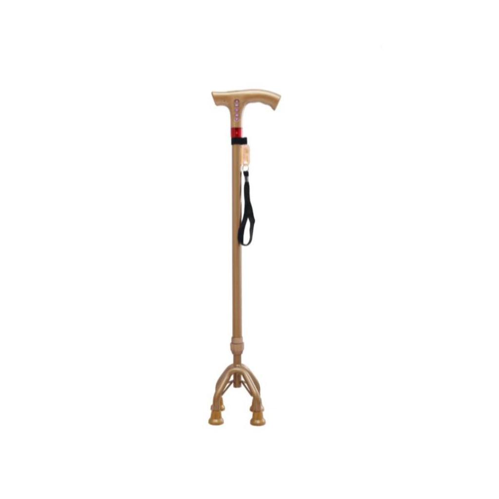 Smart Multi-Functional Telescopic Cane with Radio, Non-Slip Grip, LED Light, and Four-Legged Aluminum Alloy Base for Seniors.