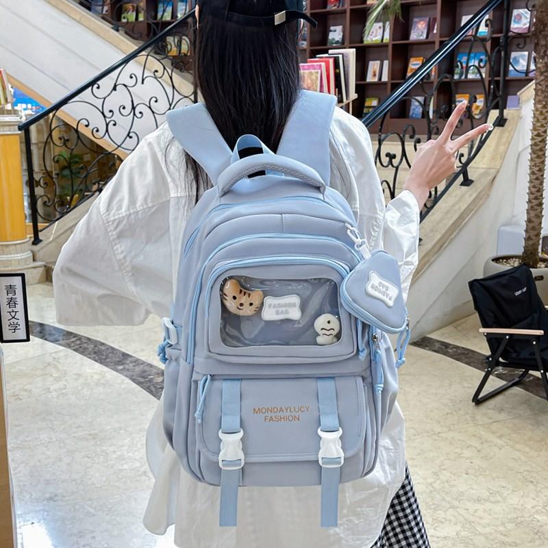 Large Capacity Schoolbag Junior High School Girls High School Students High Value Cute Backpack Spine Protection Schoolbag Backpack Women