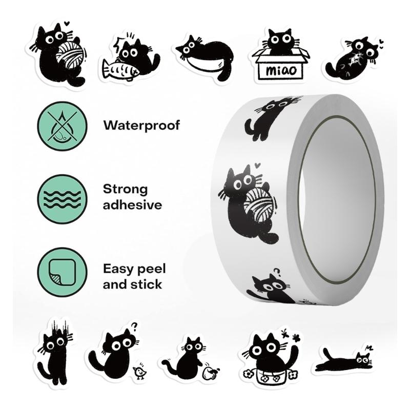 Pack of 500 Cartoon Black Cats Adhesive Sticker with Strong Stickiness for Stationery Crafts and Sealing Applications