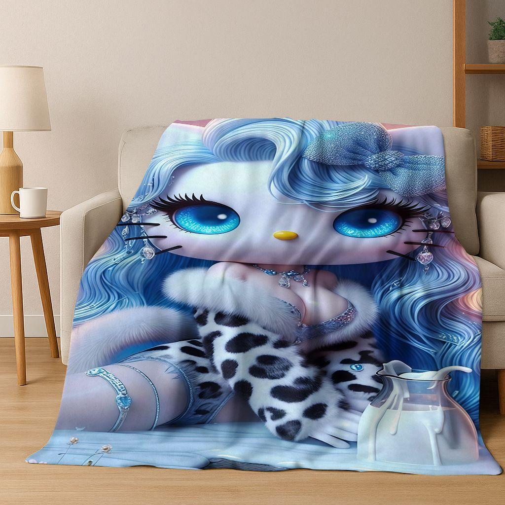 3D Sexy Hello Kitty Cat Girls Cartoon Flannel Blanket,Warm and Cozy Soft Throw Blanket for Home Bedroom Bed Sofa Picnic Cover