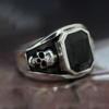 Huajie Men's Black Square Zircon Rings Punk Rock Stainless Steel Skull Street Style Personality Accessories Trend Tide