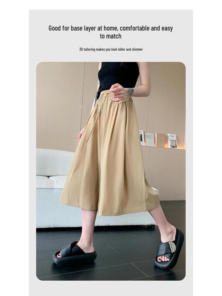 Ledové hedvábí Yamamoto culottes: Zeštíhlující, splývavé kalhoty se širokými nohavicemi na jaro/léto.