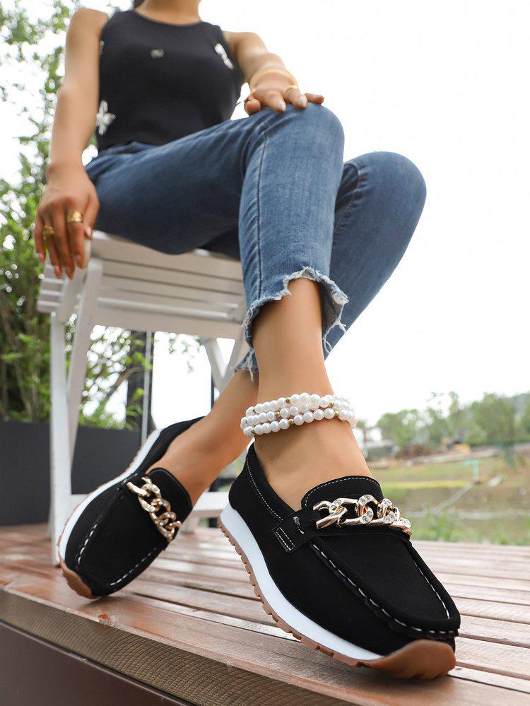 Korean Style Women's Round Toe Thick Sole Loafers - 2025 Fashion Slip-on Casual Plus Size Shoes