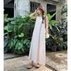 Fashion Summer Sleeveless Women Elegant Long Dress Outing Back Hollow Design Round Neck A-line Party Dress Female Casual Simple Solid Color Clothing