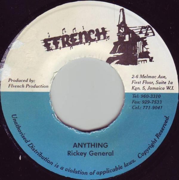 

7-дюймовая пластинка RICKY GENERAL - Anything NONE Ffrench 1999 Ямайка Регги, Ска и Даб Б/У