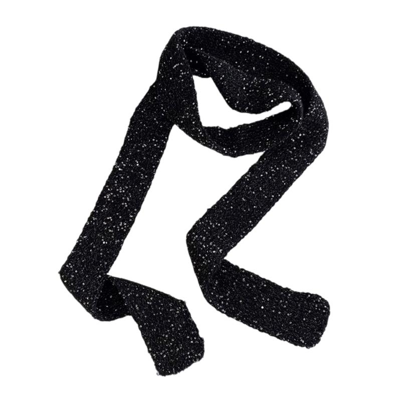 

Sparkling Sequins Scarf for Female Girl 2000s Long Neck Scarf Spring Autumn Narrow Knitted Thin Scarf Harajuku Neck Wrap 1