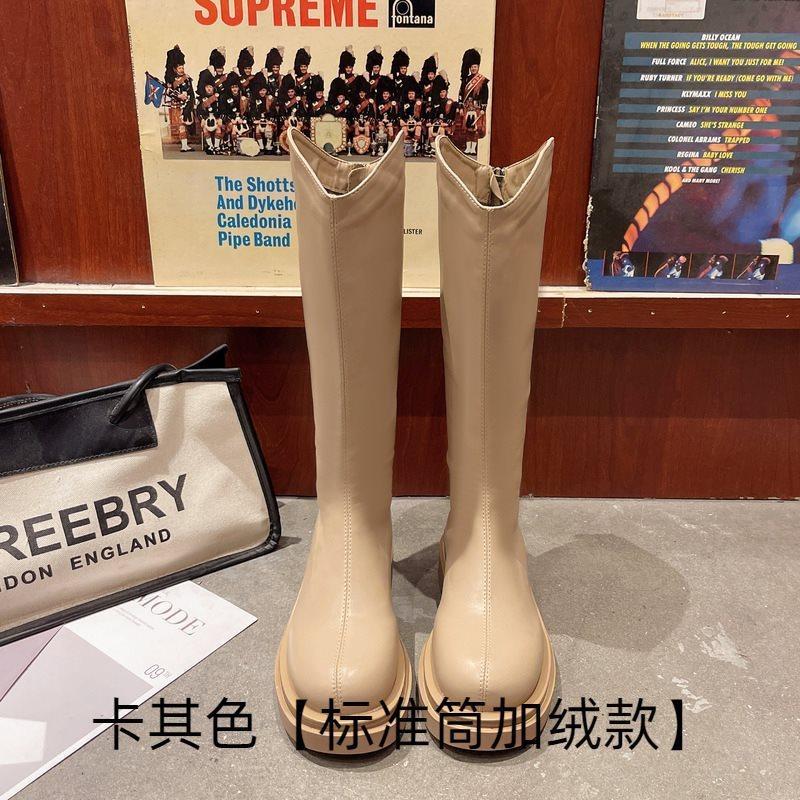 2025 long boots knight boots medium tube new autumn and winter small tall boots velvet long boots thick-soled Martin boots women