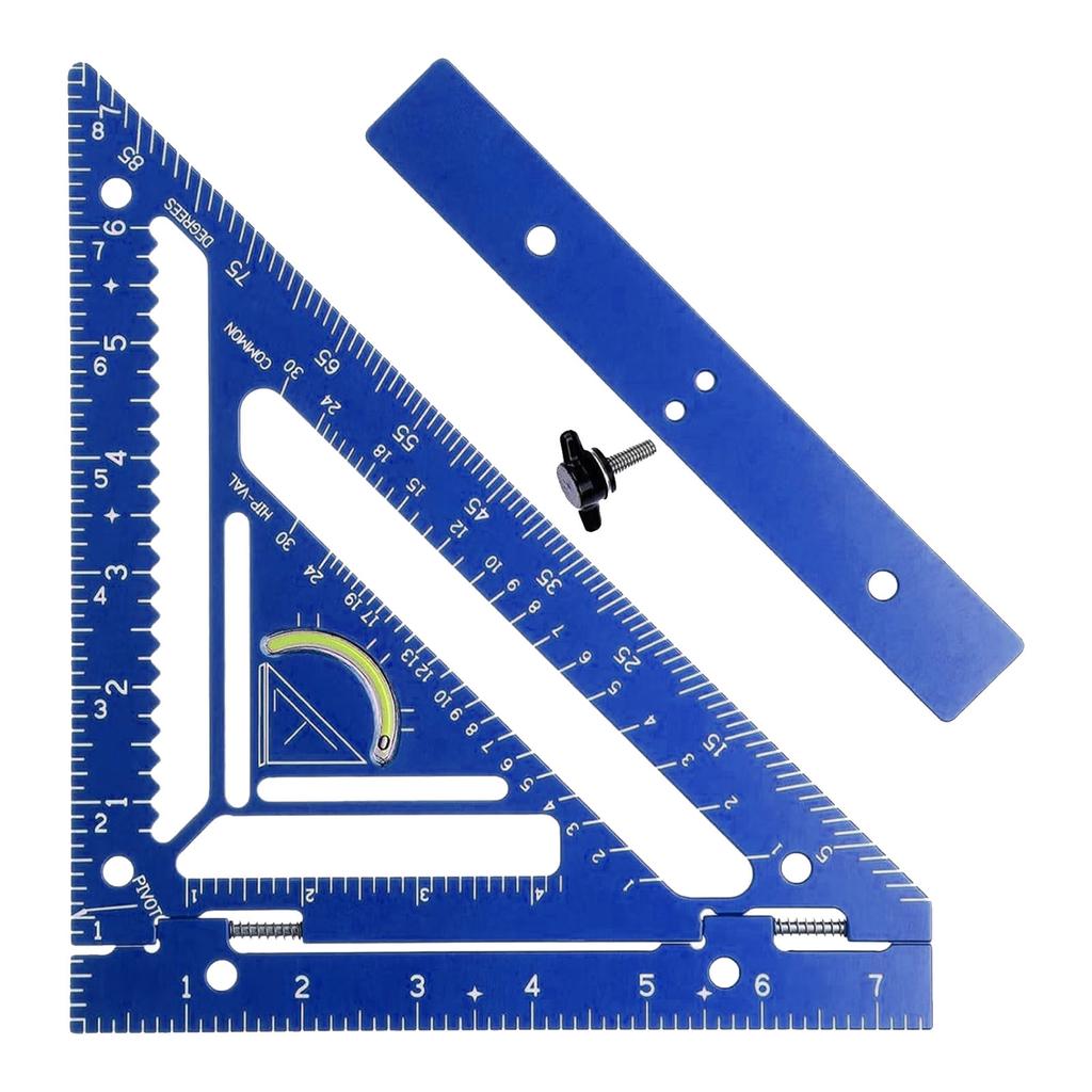 Rafter Square Tool Aluminum Alloy Triangular Ruler Protractor Carpenter Square with Jig Block for Wo