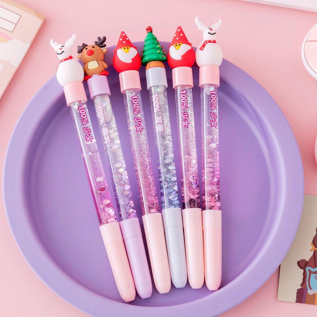6Pcs Little Fresh Fairy Neutral Pen; Liquid Colorful Quicksand Pen; Black Water-based Pen Student Supplies