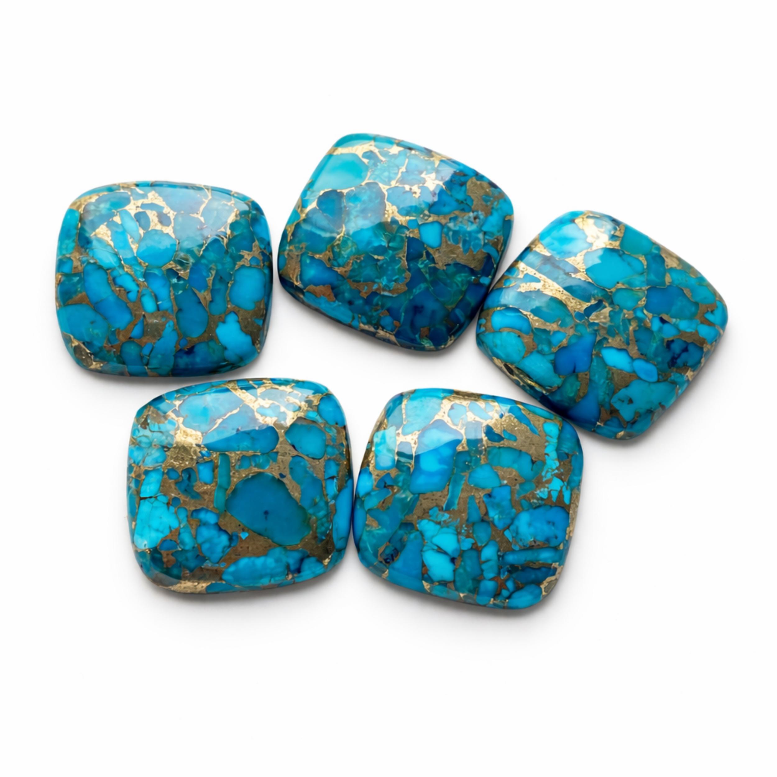 Blue Copper Turquoise Cushion Shape Cabochons, Natural Turquoise Gemstones for Jewelry Making 5mm синий