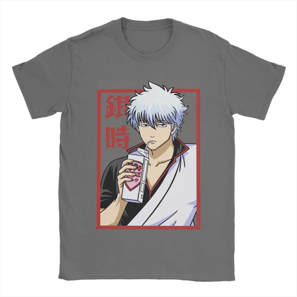 Casual Gintamas T-Shirt Men Crewneck Pure Cotton T Shirts Gintoki Sakata Short Sleeve Tee Shirt Summer Clothing