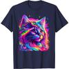 T-shirt Grafica Ritratto Gatto Psichedelico al Neon Girocollo Traspirante in Cotone da Uomo