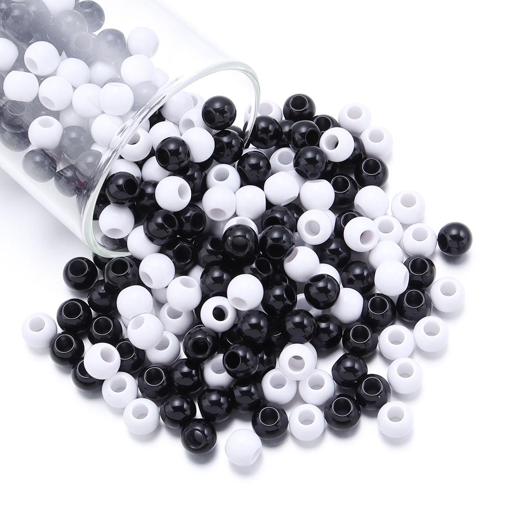 50-400pcs Acrylic Beads 6/8/10/12/14/16mm Black White Solid Color Large Hole Round Loose Beads For Jewelry Making DIY Necklace