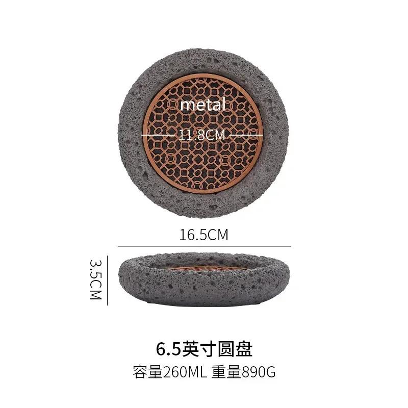 Creative Black Volcanic Stone Art Tableware, Dry Ice Sushi Plate, Cold Plate, Unique Cement Honeycomb Coal Spherical Plate