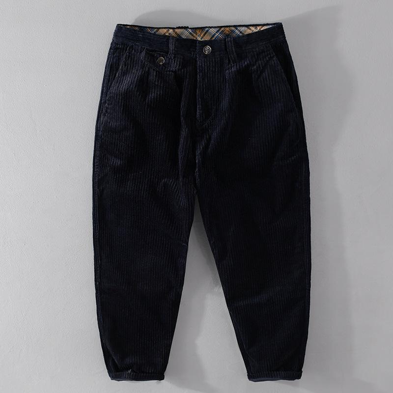 Podzimní a zimní pánské kalhoty Japonské retro manšestrové cargo kalhoty Jednobarevné tužkové devítikvartální kalhoty Denní ležérní pánské kalhoty