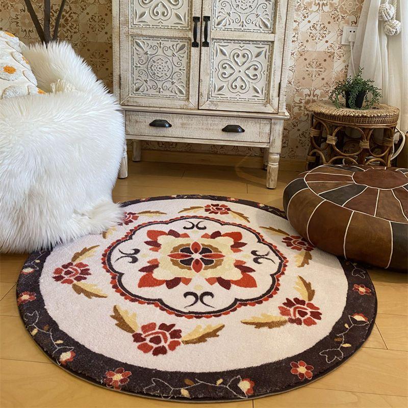 Retro Round Carpet Thickened Bedroom Bedside Carpet Computer Chair Dirt Resistant Cartoon Washable