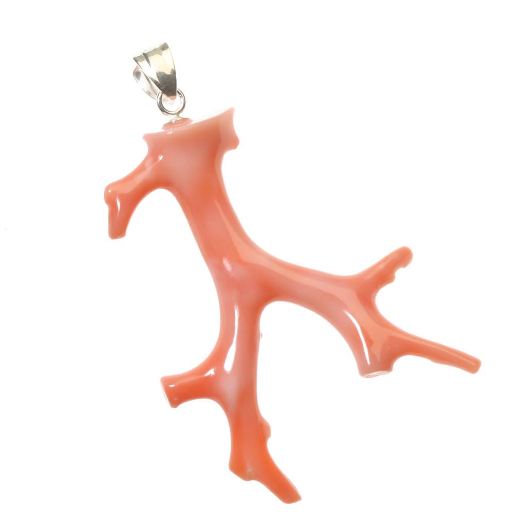 Deep-sea coral, pink branch pendant top, silver, undyed.