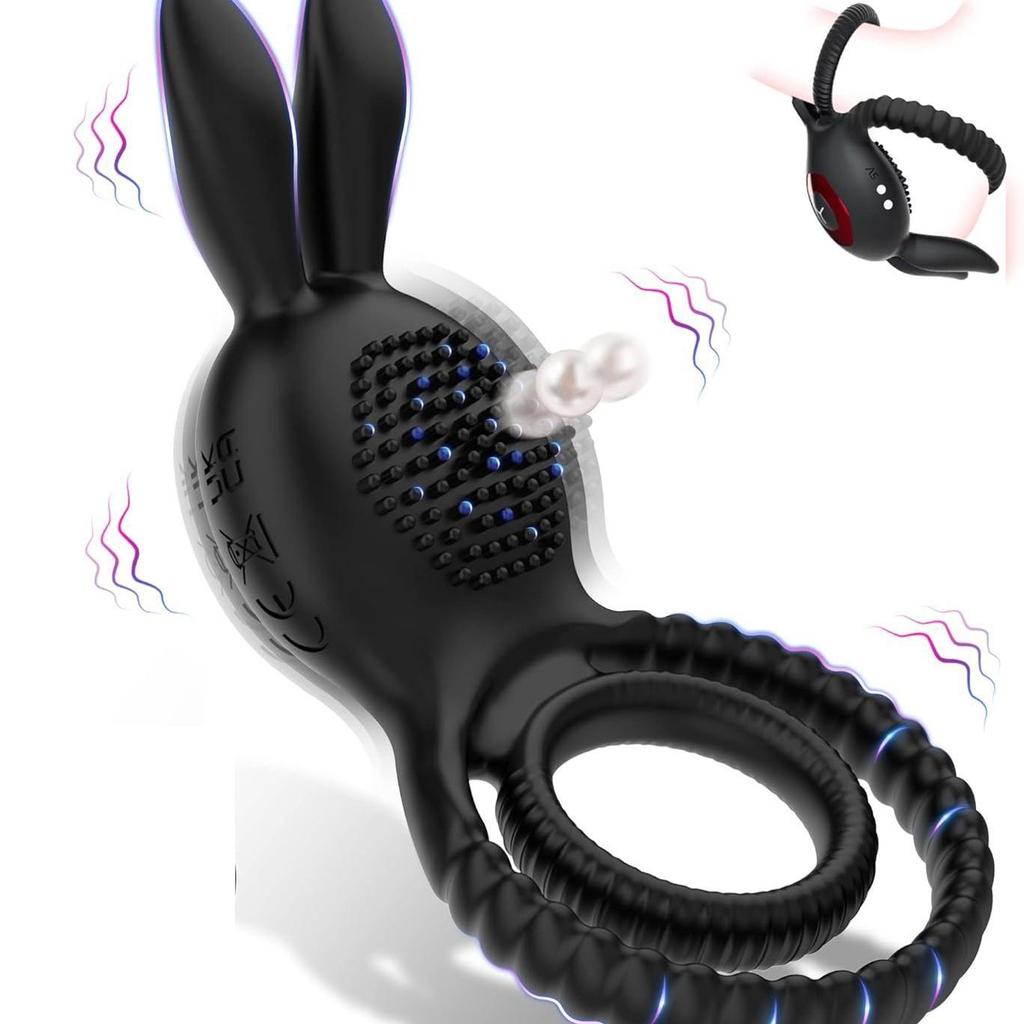 Cross Rabbit Vibration Ring: Male Lock & Nipple Testicle Massager