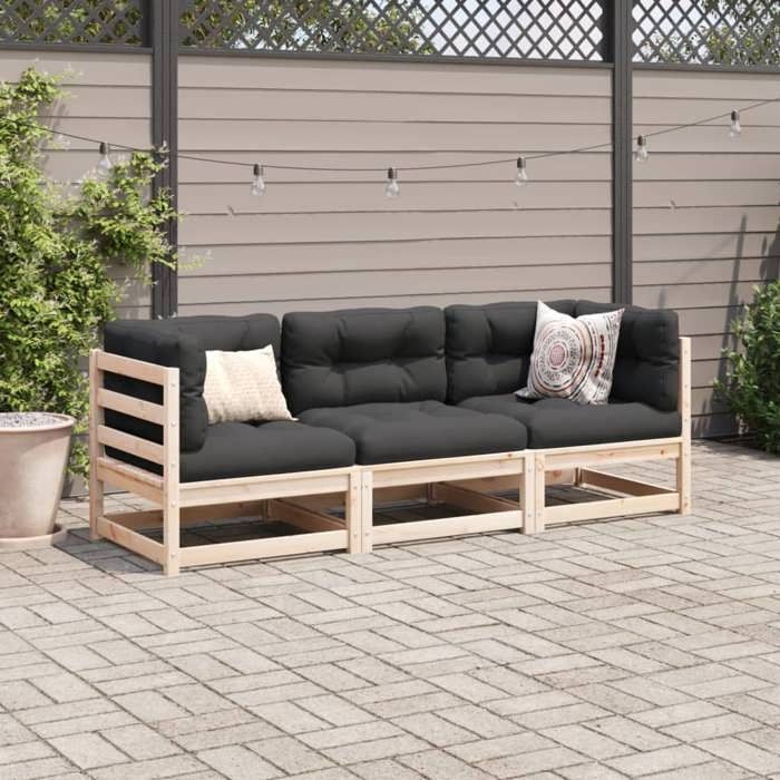 VidaXL Salon de jardin 3 pcs bois de pin massif, ensemble de canapés d'extérieur, ensemble de canapés de jardin, canapé 3299264