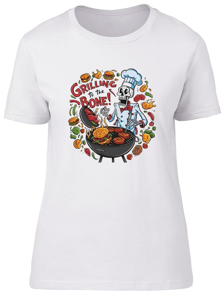 Grilling to the Bone Halloween Womens T-Shirt BBQ Skeleton Meat Funny Ladies Tee XL