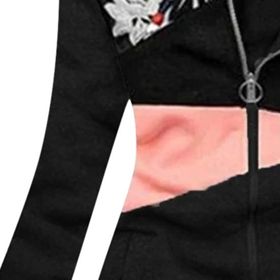 Kadın Kapüşonlu Sweatshirt Kontrast Renkli Patchwork Sonbahar Kış Sıcak Cepli Günlük Giyim İçin