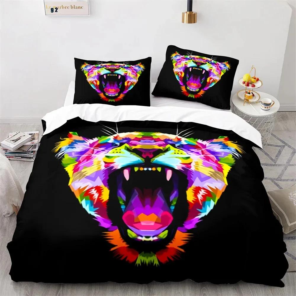 Lion Duvet Cover Set 3D Print Wild Animals with Glasses King Queen Size for Adults Teens Bedding Set Polyester Comforter Cover