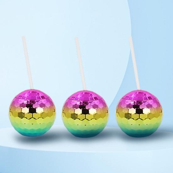 1 Set 600ML Spherical Straw Cup Glitter Flash Plating Disco Ball Light All-Purpose Tumbler Cup Wine for KTV