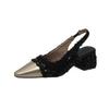 Fragrant style color matching square head thick heel high heel single shoes women's new elegant temperament light mouth empty bag head sandals