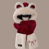 2025 New Embroidered Bow Warm Three-piece Set Winter Cycling Windproof Scarf Gloves Integrated Plush Hat