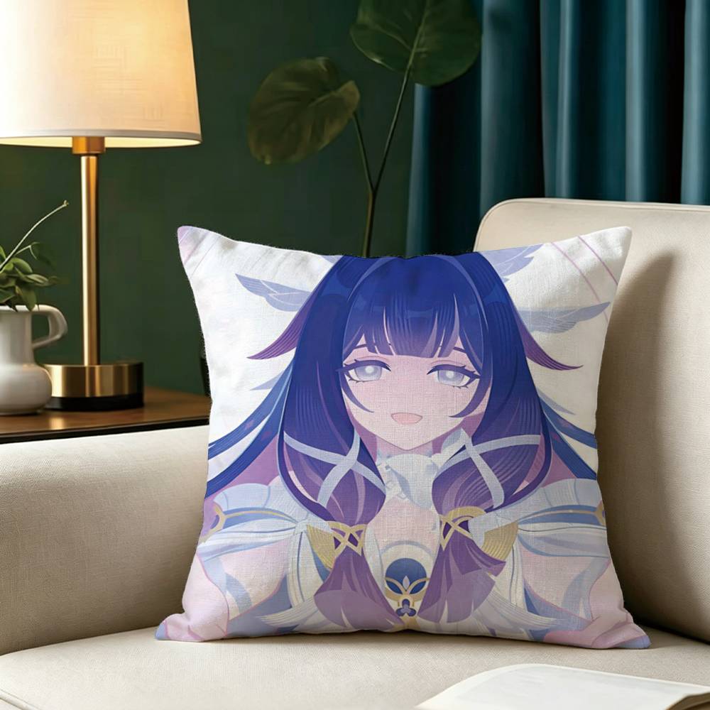 C-Columbina G-Genshin I-Impact Square Double-Sided printed Pillow Case Bedroom Bedside Pillow Sofa Cushion Cover