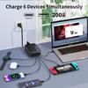 200W GaN Desktop Charger 3C+3A 6 Port Output 100W Single Type-C Port Charging Station for Phones Tablets