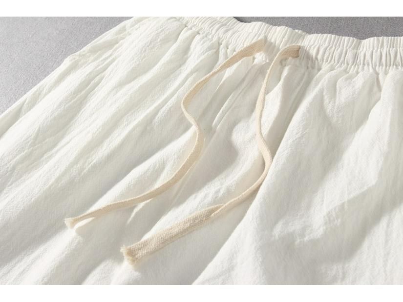 Men's Loose Fit Linen Trousers - Straight Leg, Drawstring, Harem Style, Cotton Blend, Chinese Influence.