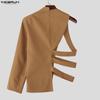 INCERUN Men One Shoulder Long Sleeve Cutout Bandage Irregular Thin Blazer Coats