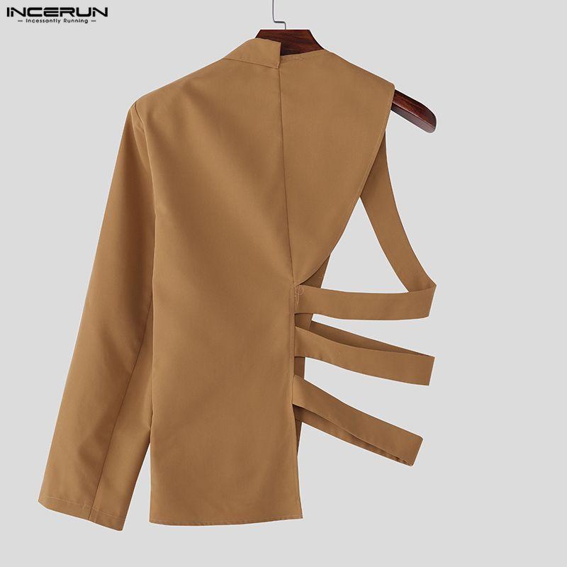 INCERUN Men One Shoulder Long Sleeve Cutout Bandage Irregular Thin Blazer Coats