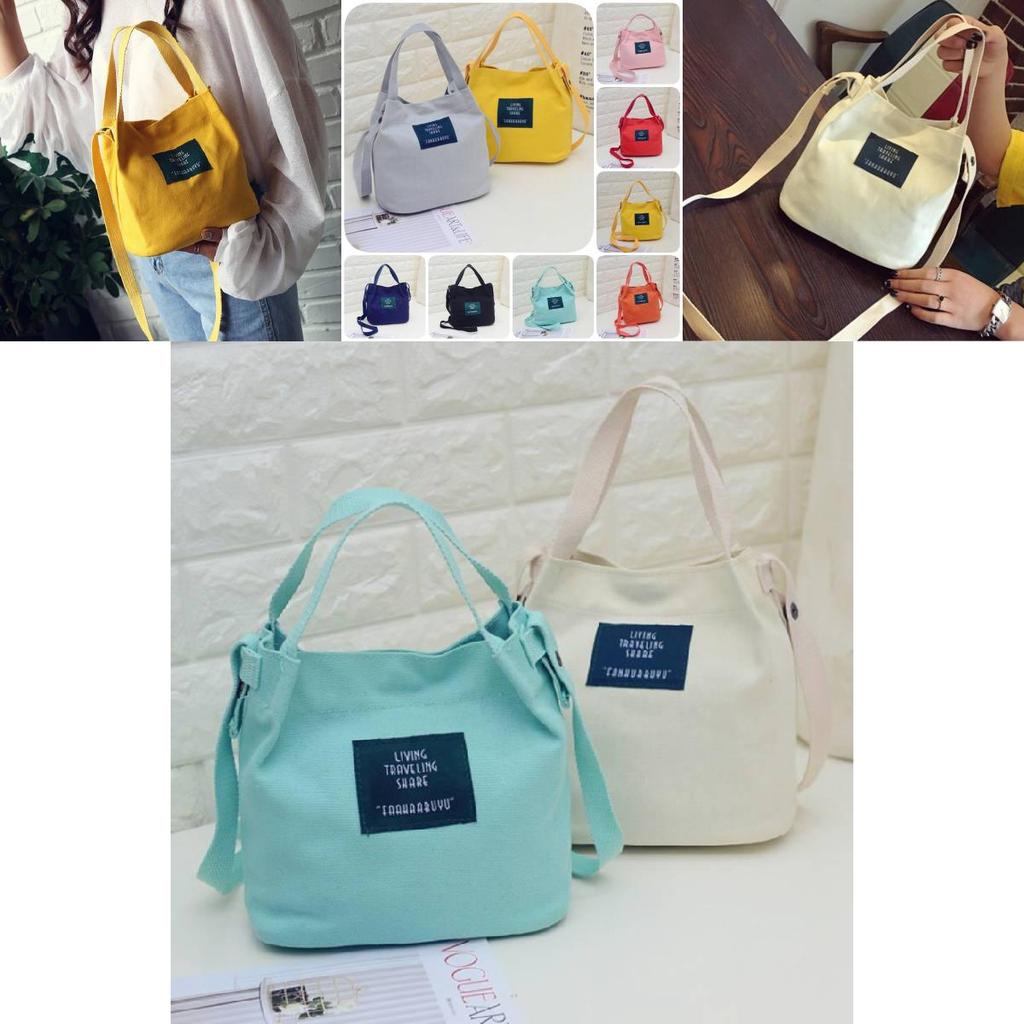 Chic Korean Style Canvas Bucket Bag Vibrant Candy Colors Small Handbag