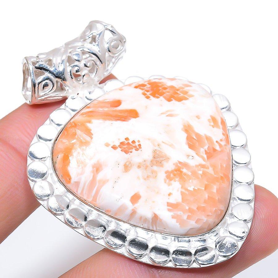 

Orange Scolecite Gemstone Handmade Ethnic Jewelry Pendant 2.09 SR-6273