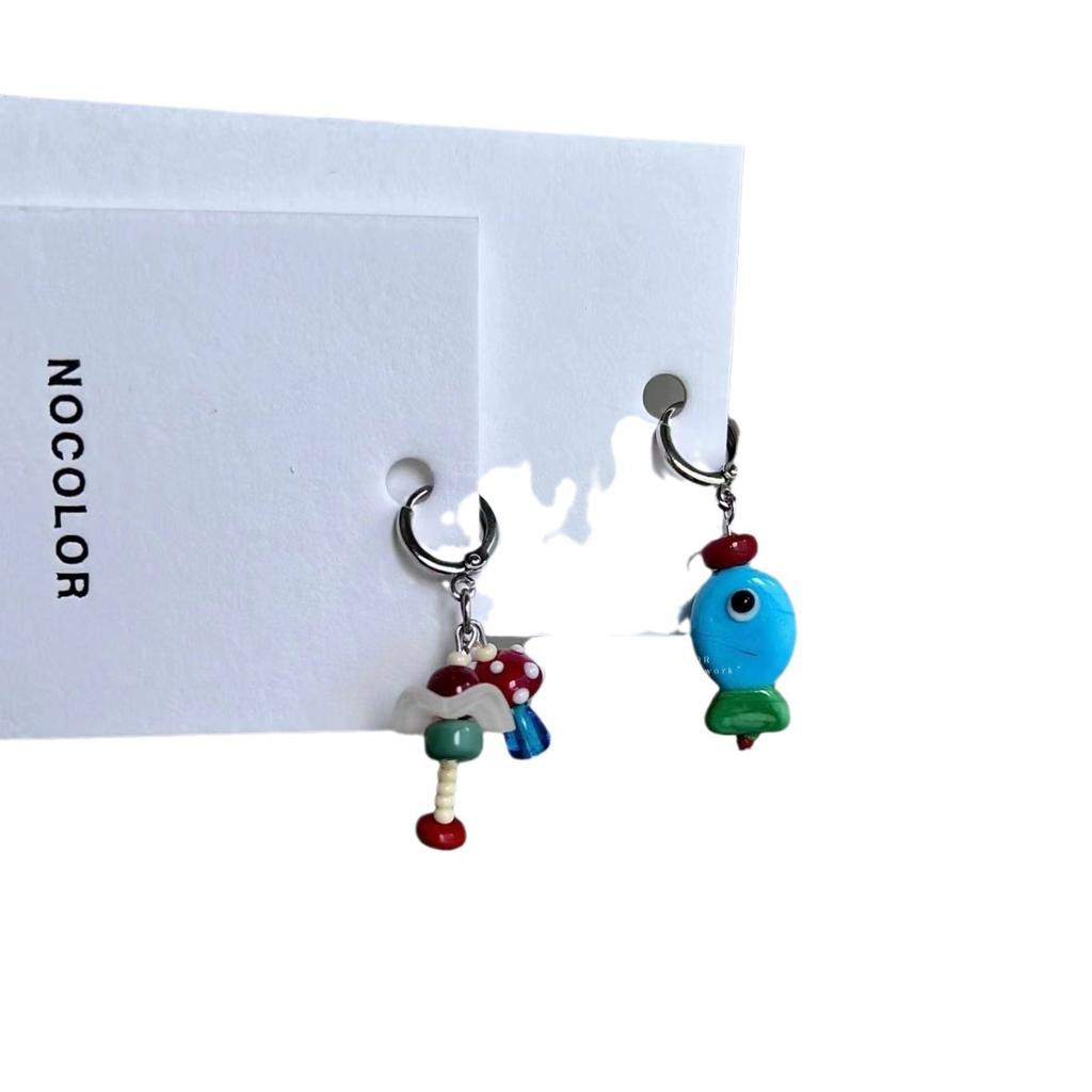 Retro Beaded Asymmetrical Small Fish Flower Ear Buckle Design Sense Temperament Niche Simple Unique Ear Buckle Women