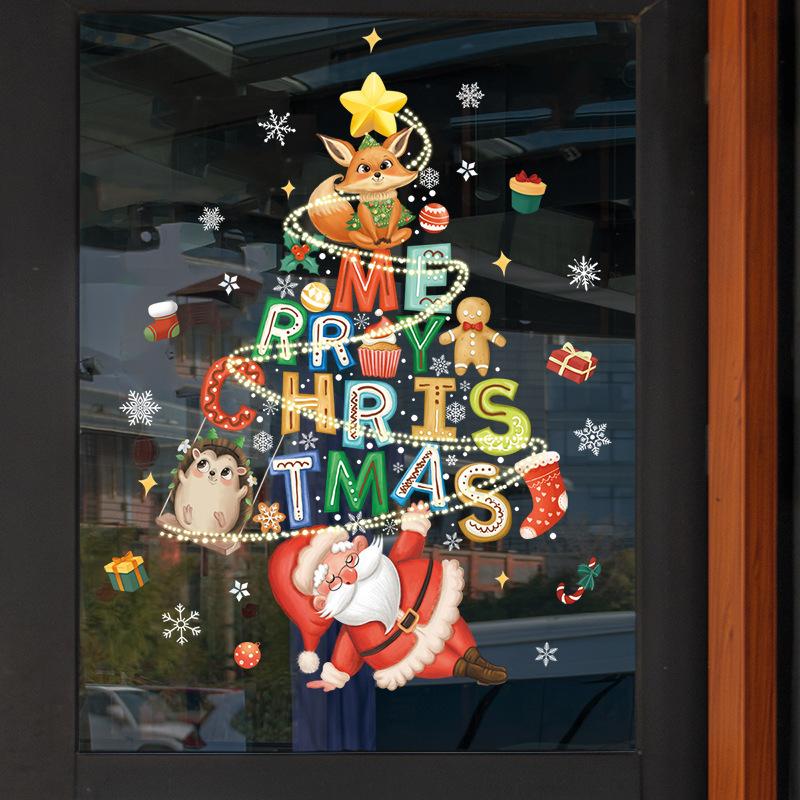 Christmas Decoration Stickers Shopping Mall Display Window Glass Stickers Cute Santa Claus Snowflake Christmas Tree Supplies