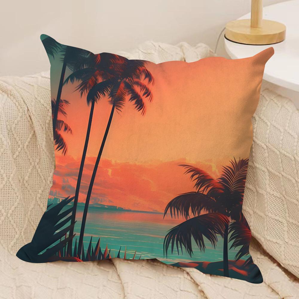 Tropical Scenery Cushion Cover Soft Plush Fabric DoubleSided Printed Sofa Cushion Cover for All Seasons Home Decor Gift