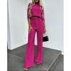 Crop Cropped Top Wide-Leg Pant Suit Crop-Top Short Top Loose Pants Two-piece Set