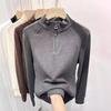 Korean Style Fleece Zipper Top - Slimming Half-High Collar, Long-Sleeve, Solid Color (2024 Autumn/Winter)