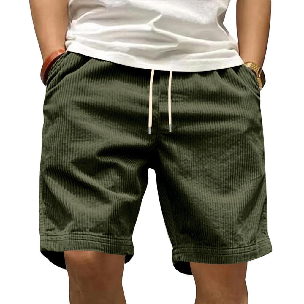 Men's Summer Corduroy Shorts Men's Elastic Waist  Sporty Loose Casual Five Point Pants