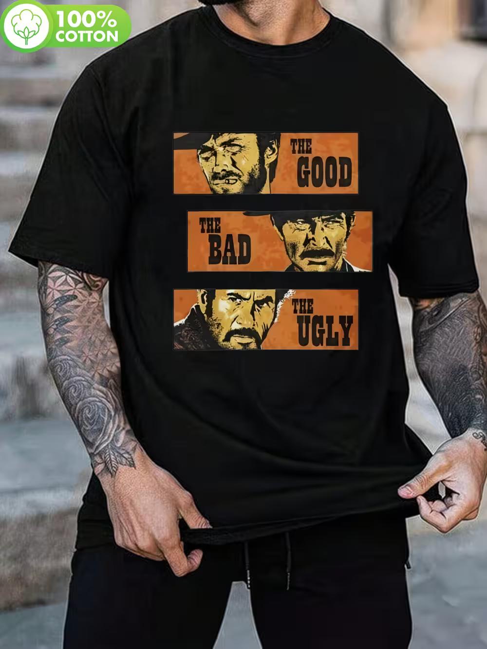 

Men S The Good The Bad and The Ugly Movie Graphic T-Shirt - Clint Eastwood Western Film Portraits L