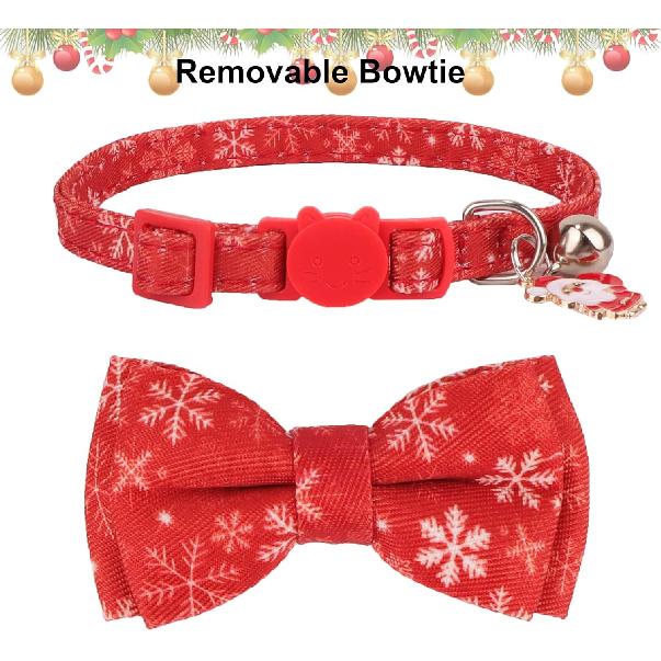 ADOGGYGO Christmas Cat Collar with Bowtie Bell - 2 Pack Red Green Cat Christmas Bowtie Collars